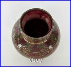 Antique Zsolnay Pecs Cabinet Vase with Hand Painted Cloisonne-Style Decor, 1878