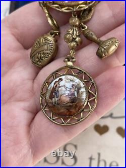 Antique brooch 19th Victorian Style Long w 2 Cameos Hand Painting Very Rare