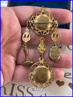 Antique brooch 19th Victorian Style Long w 2 Cameos Hand Painting Very Rare