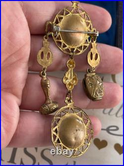 Antique brooch 19th Victorian Style Long w 2 Cameos Hand Painting Very Rare