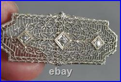 Antique brooch pin necklace Victorian filigree white gold diamond original 19th