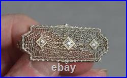 Antique brooch pin necklace Victorian filigree white gold diamond original 19th