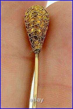 Antique c1880 Victorian Etruscan Revival 18K Yellow Gold Fancy Stickpin 2 1/2