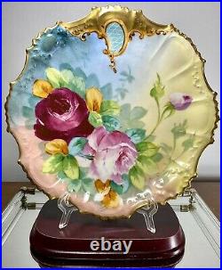 Antique c1890 B&H Limoges France Hand Painted Cabinet Plate Roses Heavy Gilt 9