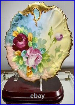 Antique c1890 B&H Limoges France Hand Painted Cabinet Plate Roses Heavy Gilt 9