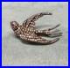 Antique c. 1850 Silver on Gold Swallow Brooch 192 Rose-Cut Diamonds & Ruby Eyes