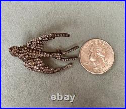 Antique c. 1850 Silver on Gold Swallow Brooch 192 Rose-Cut Diamonds & Ruby Eyes