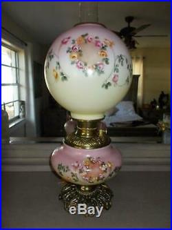 Antique electrified GWTW parlor HURRICANE OIL LAMP hand painted PG CO 21 tall