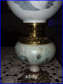 Antique floral Gone With The Wind Hand Painted Parlor Oil Lamp, Victorian