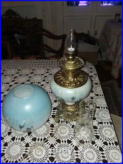 Antique floral Gone With The Wind Hand Painted Parlor Oil Lamp, Victorian
