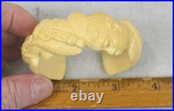Antique hand carved cuff braclet two African heads man woman 19th c original