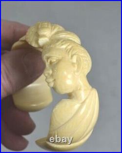 Antique hand carved cuff braclet two African heads man woman 19th c original
