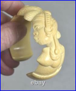 Antique hand carved cuff braclet two African heads man woman 19th c original