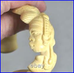 Antique hand carved cuff braclet two African heads man woman 19th c original