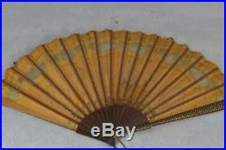 Antique hand fan painted portraits lace silk gold thread early 18th 19th c rare