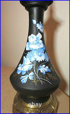 Antique hand painted Sevres porcelain brass vase floral electric table lamp
