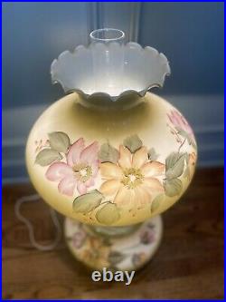 Antique large Victorian hurricane hand-painted glass lamp