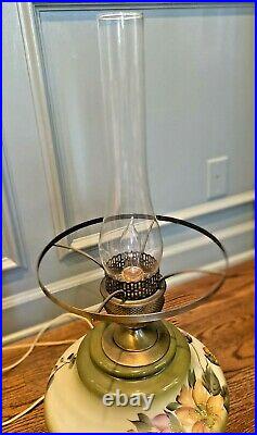 Antique large Victorian hurricane hand-painted glass lamp