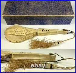 Antique mid Victorian Bone, Silk and Sequin Hand Fan, Jenny Lind Fashion, c. 1860