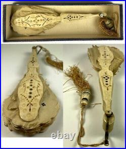Antique mid Victorian Bone, Silk and Sequin Hand Fan, Jenny Lind Fashion, c. 1860