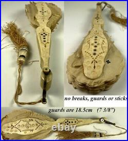 Antique mid Victorian Bone, Silk and Sequin Hand Fan, Jenny Lind Fashion, c. 1860