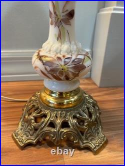 Antique victorian gwtw hand painted IRIS parlor OIL LAMP electrified 24 tall