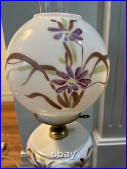 Antique victorian gwtw hand painted IRIS parlor OIL LAMP electrified 24 tall