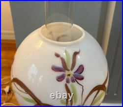 Antique victorian gwtw hand painted IRIS parlor OIL LAMP electrified 24 tall