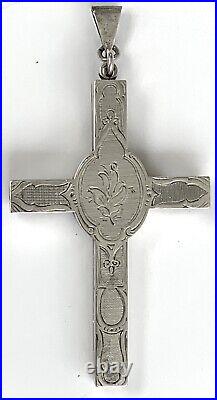 Antique-victorian-sterling Silver-shell Cameo-hand Etched-cross-crucifix-unique