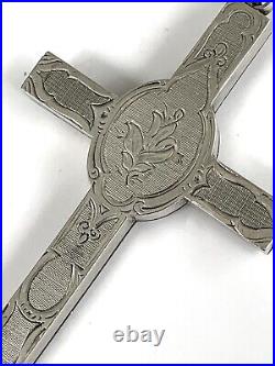 Antique-victorian-sterling Silver-shell Cameo-hand Etched-cross-crucifix-unique