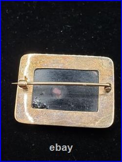 Antique vintage 14k gold hand painted floral brooch pin Georgian Victorian black