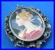 Art Deco Hand Painted Portrait Pendant Exciting Rare Antique Silver Brooch