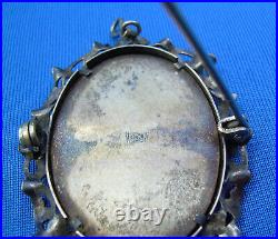 Art Deco Hand Painted Portrait Pendant Pin Vintage Antique Silver Charm Necklace