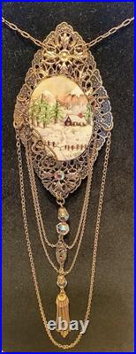 Art Nouveau Victorian-Look Hand Painted & Signed Necklace