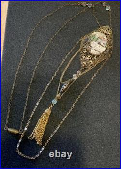 Art Nouveau Victorian-Look Hand Painted & Signed Necklace