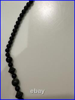 Atq Hand-Carved Whitby Jet Bead Necklace Round Bicone Polished Beads Victorian