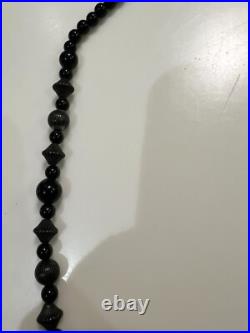 Atq Hand-Carved Whitby Jet Bead Necklace Round Bicone Polished Beads Victorian