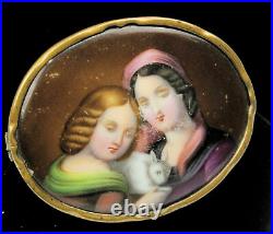 Atq Portrait Brooch Hand Painted Porcelain Cameo Early Colonial Pin Bunny C. 1850