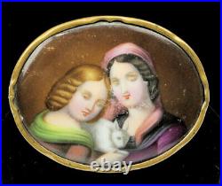 Atq Portrait Brooch Hand Painted Porcelain Cameo Early Colonial Pin Bunny C. 1850