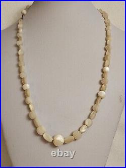 Atq Victorian BALAMUTI Mother-of-Pearl MOP Gemstone Hand Carved Beads Necklace