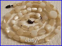 Atq Victorian BALAMUTI Mother-of-Pearl MOP Gemstone Hand Carved Beads Necklace