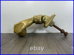 Authentic Antique Heavy Solid Brass Door Knocker Lady Hand Holding Ball