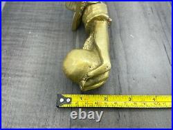 Authentic Antique Heavy Solid Brass Door Knocker Lady Hand Holding Ball