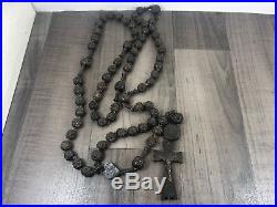 Authentic Antique Victorian Habit Rosary Hand Carved Bog Oak Huge Large Rare