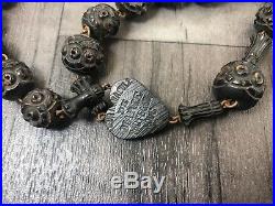 Authentic Antique Victorian Habit Rosary Hand Carved Bog Oak Huge Large Rare