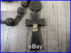 Authentic Antique Victorian Habit Rosary Hand Carved Bog Oak Huge Large Rare