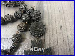 Authentic Antique Victorian Habit Rosary Hand Carved Bog Oak Huge Large Rare