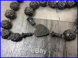 Authentic Antique Victorian Habit Rosary Hand Carved Bog Oak Huge Large Rare