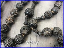 Authentic Antique Victorian Habit Rosary Hand Carved Bog Oak Huge Large Rare