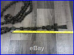 Authentic Antique Victorian Habit Rosary Hand Carved Bog Oak Huge Large Rare